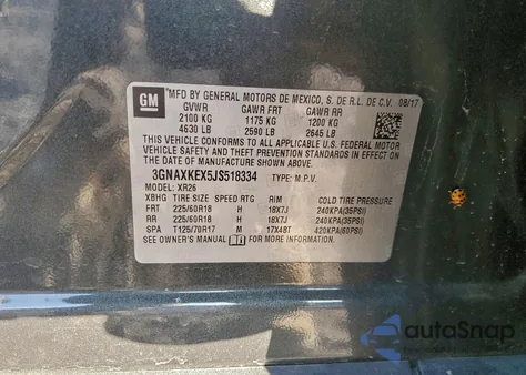 2018 Chevrolet Equinox Lt z USA, uszkodzony, nr VIN 3GNAXKEX5JS518334